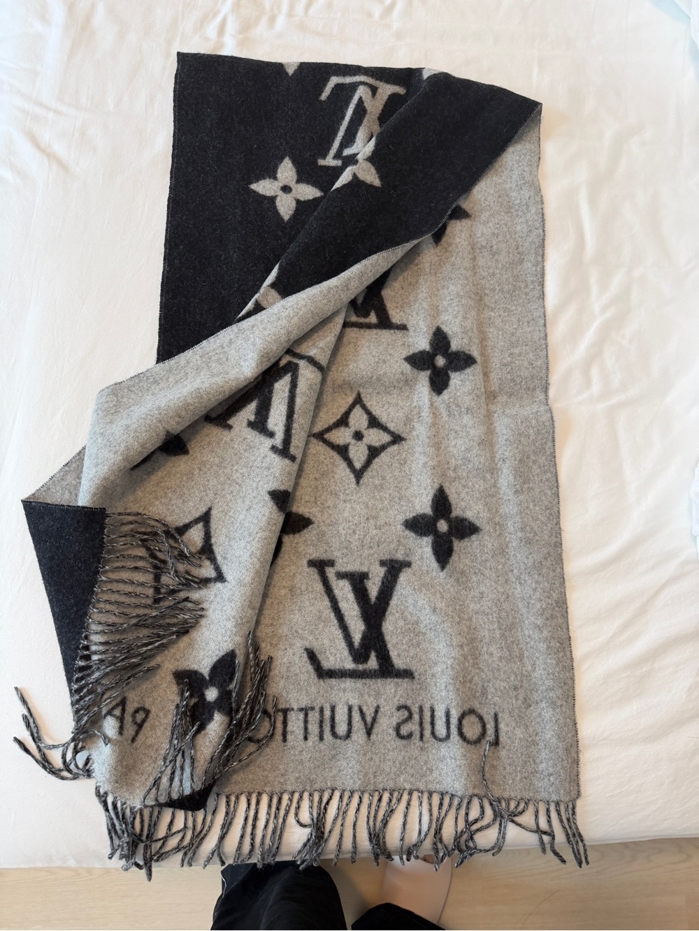 Louis Vuitton Gray & Black Monogram Blanket Scarf